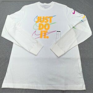 Nike Just Do It Long Sleeve Tee White L Multicolor Swoosh Logos